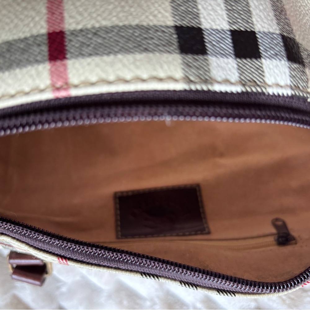Vintage Burberrys Nova Check Barrel Bag Beige Tan Leather Equestrian Logo - Picture 12 of 14
